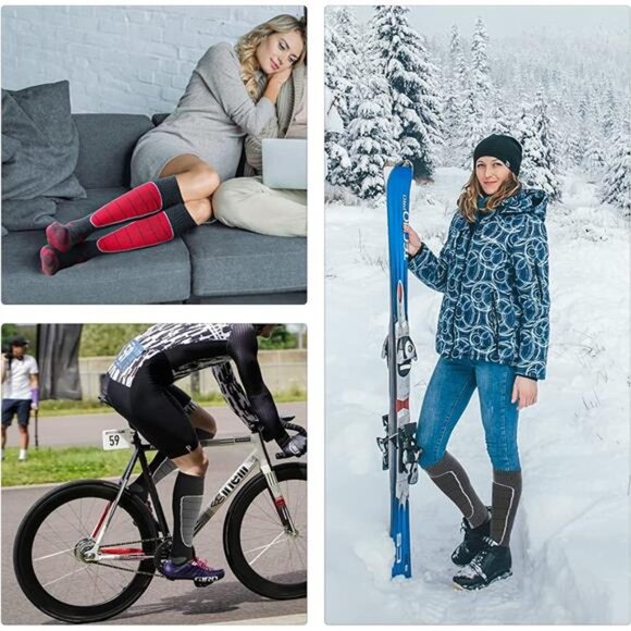 2 Pack Men's Thermal Merino Wool Knee-high Warm Socks, Red & Gray - Picture 5 of 6